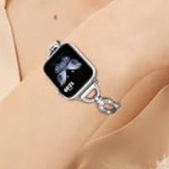 NEW Slim Silver Sparkle Diamond Apple Watch Band - Picture 2 of 5